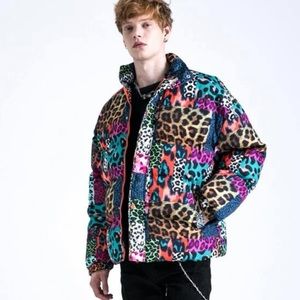 SHEIN leopard puffer coat